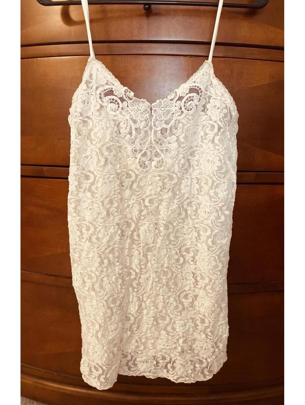 Vintage Cliche White Lace See Through Stretch Bodycon Chemise Sexy Nightie Small